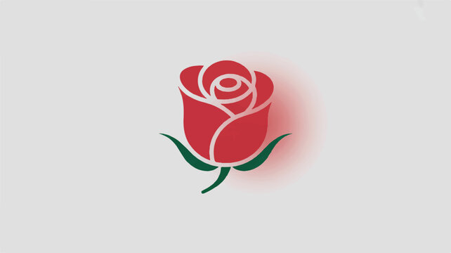 Minimalist red rose icon with simple curves and bold color fill for logo design