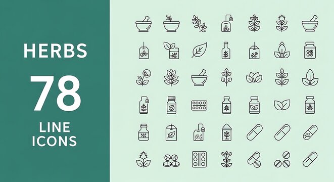 Herbal medicine and health icons herbs natural