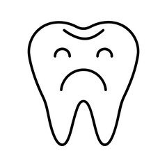 Unhappy molar tooth with sad face and curved eyes, toothache pain vector illustration