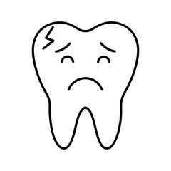 Cracked and sad molar tooth cartoon with zigzag mark and pain face vector illustration