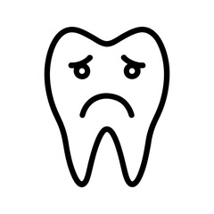 Sad molar tooth icon with frown face, dental pain cartoon outline design vector illustration