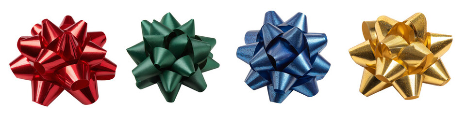 Collection of packaging bows, three-quarter view, isolated on white or transparent background
