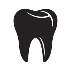Black molar tooth with white highlight detail, healthy enamel silhouette vector illustration