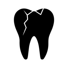 Sad molar tooth cartoon with worried face expression, dental problem outline vector illustration