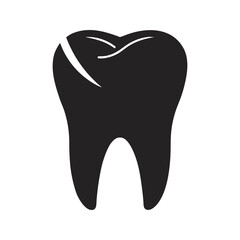 Cracked molar tooth black icon silhouette, damaged enamel dental decay vector illustration