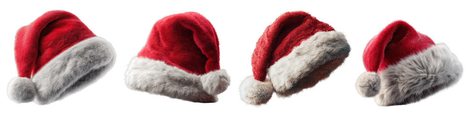 Collection of Santa claus hat isolated on white or transparent background
