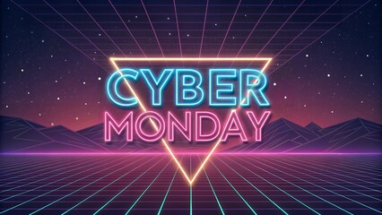 Vibrant Cyber Monday promotion in neon style on a geometric grid