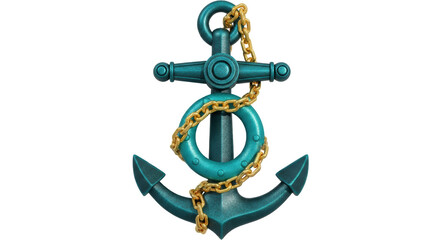 Naklejka premium Isolated Turquoise Anchor with Gold Chain