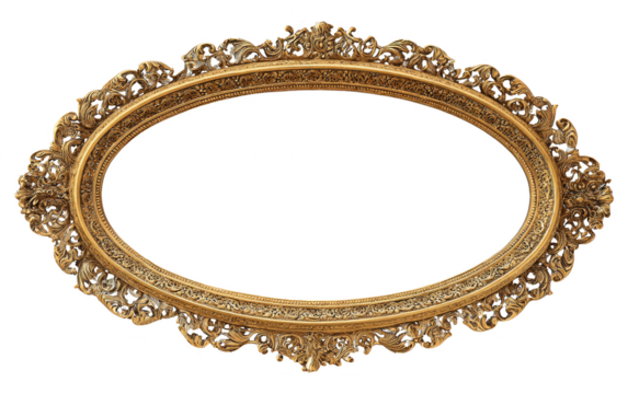 A gold framed oval with intricate designs