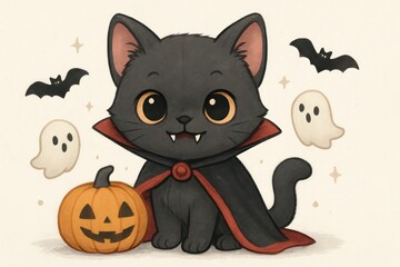 Cute Halloween vampire cat illustration.