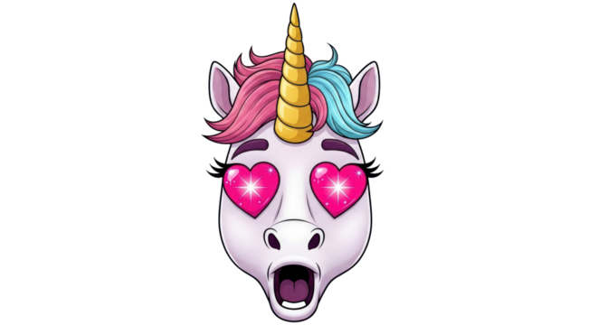 Isolated Unicorn Cartoon with Heart Eyes