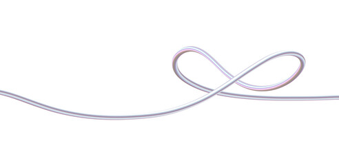 Elegant Infinity Curve in Iridescent 3D Line Art. Pearlescent Metallic Loop with Soft Flow. Modern Abstract Symbol on Transparent Background.