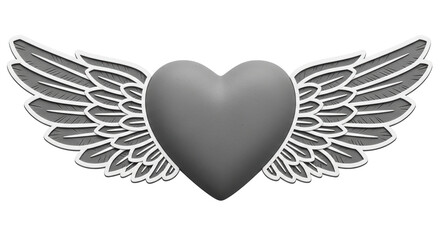 Isolated Silver Heart with Wings