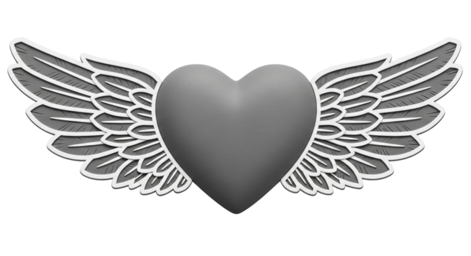 Isolated Silver Heart with Wings