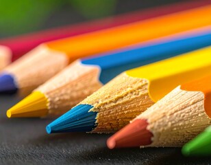 Obraz premium Collection of vibrant colored graphite Pencils on Dark Surface