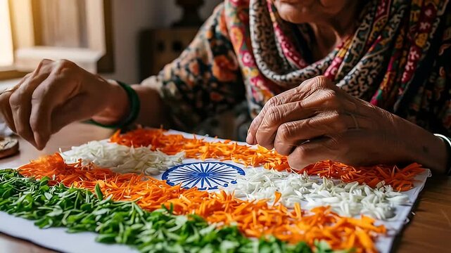 Hand-stitched tricolor embroidery of flag with Ashoka Chakra for India flag celebration