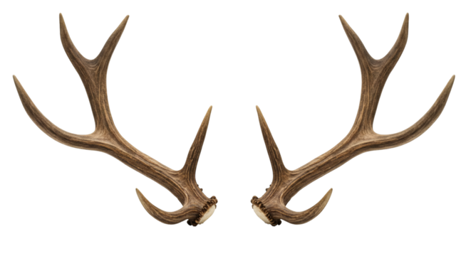 Pair of deer antlers against a black background. - Powered by Adobe