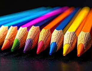 Obraz premium Collection of vibrant colored graphite Pencils on Dark Surface