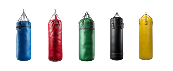 set of hanging punching bag isolated on a transparent background, in a PNG format