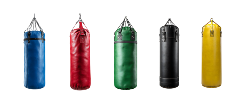 set of hanging punching bag isolated on a transparent background, in a PNG format