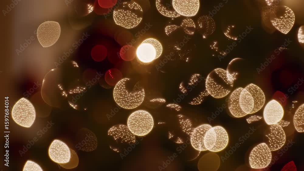 Poster glowing bokeh circles in golden hues create dreamy abstract background, blending sparkles and holida