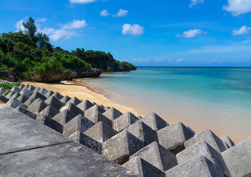Concrete made tetrapods along Maruma beach, Yaeyama Islands, Iriomote, Japan