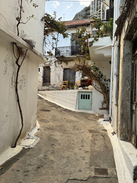 Kritsotopoulas street in the center of Kritsa village, Crete, Greece