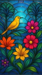 Obraz premium Vibrant stained glass nature scene.