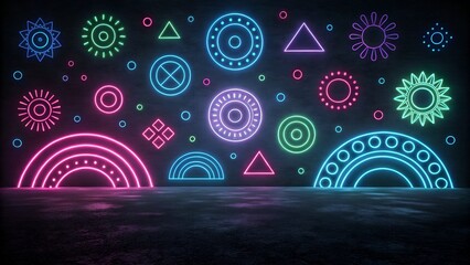 Vibrant Neon Shapes on Matte Black Background &ndash; Futuristic Digital Aesthetics