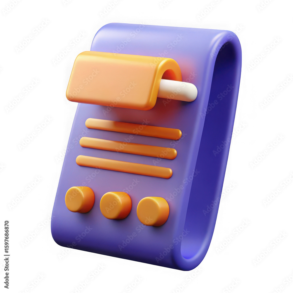 Poster 3d stylized receipt or document icon with checkmarks isolated on transparent background