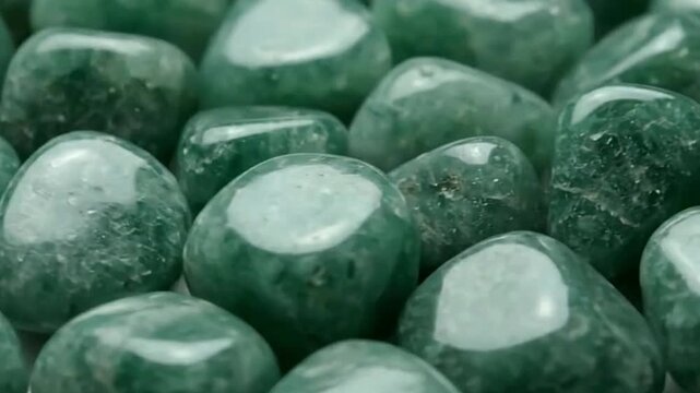A closeup view of smooth polished green aventurine stones clustered together