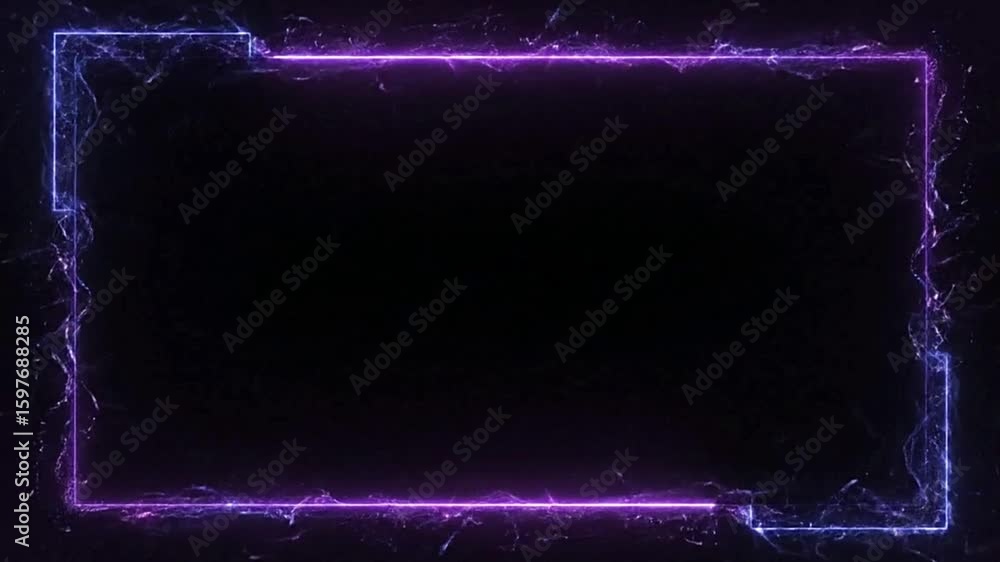 Aufkleber a rectangular frame of glowing violet lines on a black background with subtle blue digital noise aro