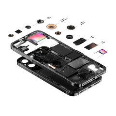 A close up of a cell phone with the back removed