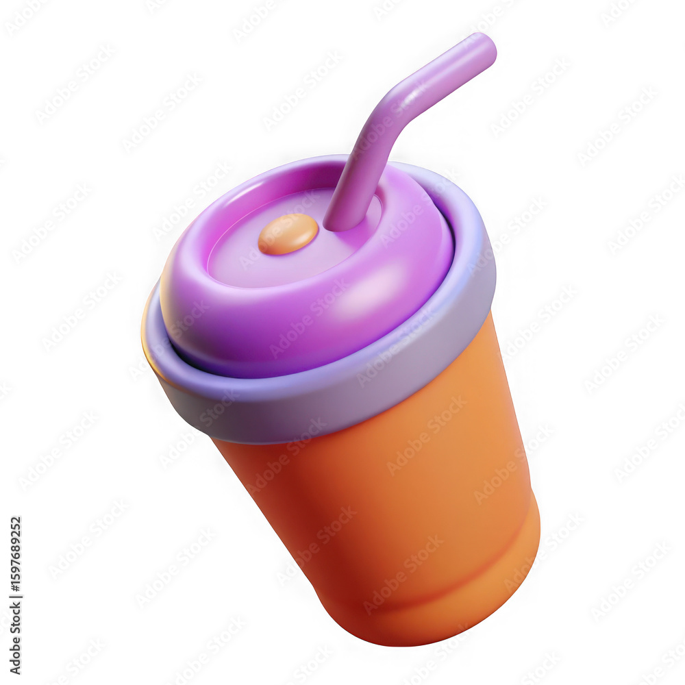 Poster stylized 3d rendering of a colorful beverage cup with a straw isolated on transparent background