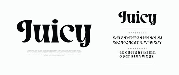 Juicy bold serif font logo. Modern elegant typography with uppercase and lowercase letters for fashion, branding, and editorial design. Vintage-inspired decorative typeface. Vector illustration.

