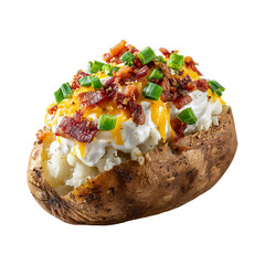 Loaded baked potato with cheese bacon and sour cream delicious food recipe and meal idea for dinner lunch isolated on a transparent background
