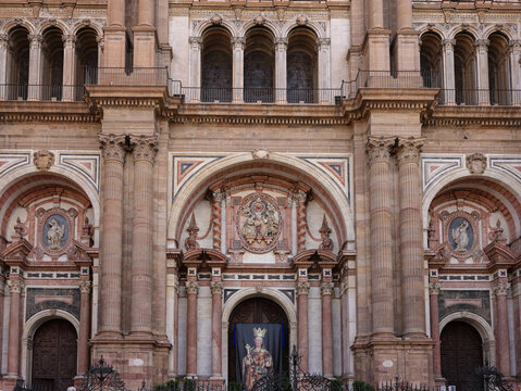 Main portal of Malaga Cathedral , Andalusia, Spain