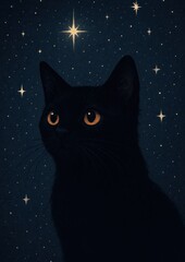 Fototapeta premium Black cat stargazing night