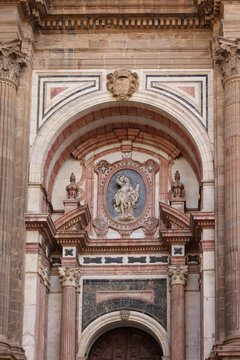 Main portal of Malaga Cathedral , Andalusia, Spain