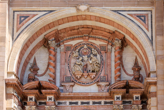 Main portal of Malaga Cathedral , Andalusia, Spain
