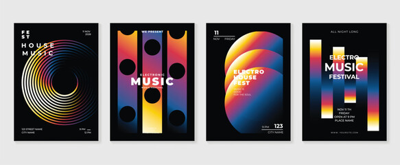 Fototapeta na wymiar Music poster design background vector set. Electro Sound Cover template with vibrant abstract gradient geometric shape and line wave. Ideal design for social media, flyer, party, music festival, club.