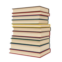 A stack of various colored books with cream pages isolated on white isolated on transparent background