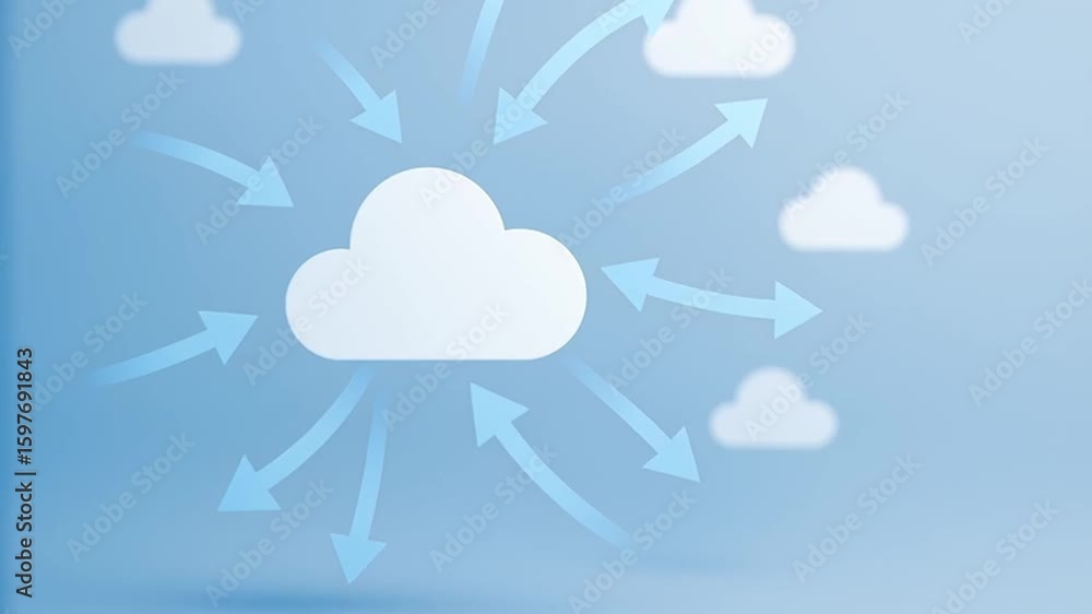 Aufkleber cloud computing concept with arrows pointing outward from central blue cloud symbol representing dat