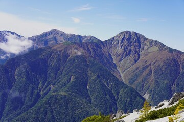 南アルプス　鳳凰三山　観音岳から望む白根三山　北岳　間ノ岳　農鳥岳