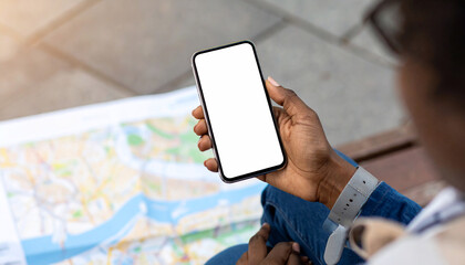 Traveler Using Smartphone with Blank Screen for Navigation