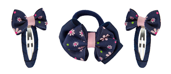 hair accessories set with bows, isolated on transparent background.