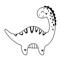 Stegosaurus dinosaur clipart, black and white isolated cartoon character. Vector illustration
