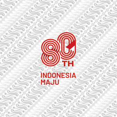 Happy 80 years Indonesia Independence day 2025 logo on white traditional batik background. Dirgahayu Indonesia 80 vector illustration, greeting, banner, poster, template