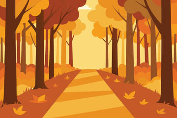 A scenic path through a beautiful autumn forest with golden foliage