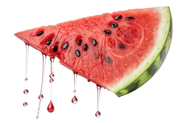 Juicy watermelon slice with dripping water isolated on transparent background